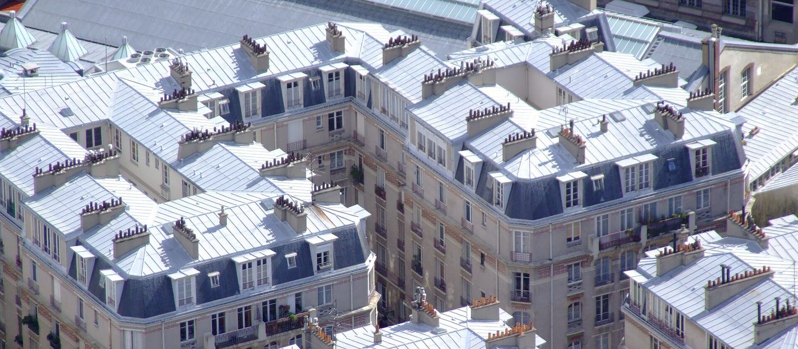Toitures en zinc et lucarnes d'immeubles vues d'en haut
